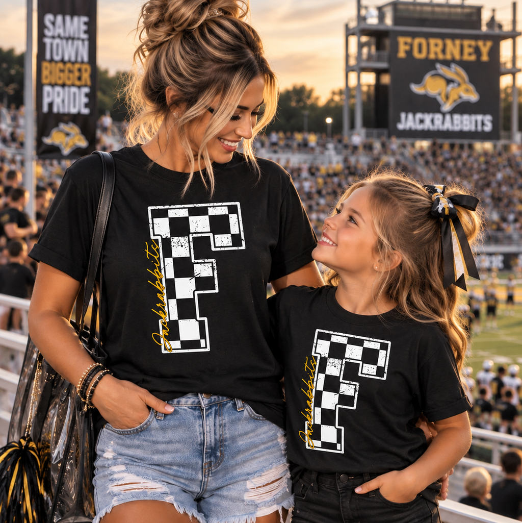 Forney Jackrabbits Checkered F Spirit Tee
